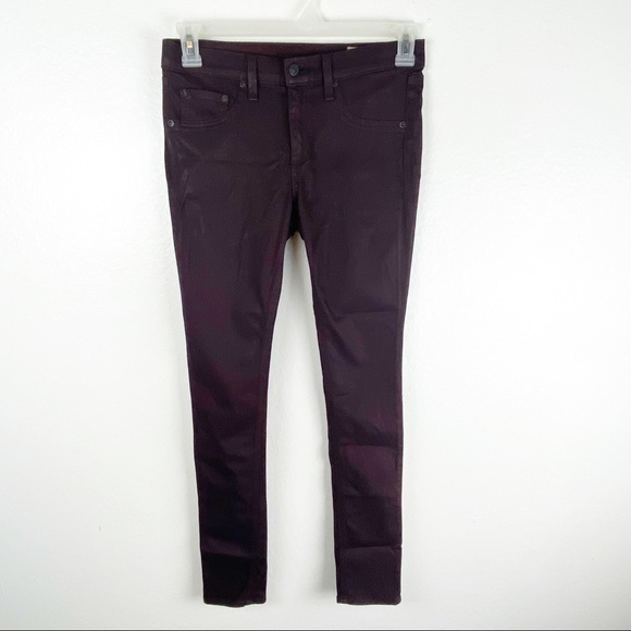 RAG & BONE Wine Coated Metallic Legging Jeans, Size 27 - Picture 1 of 12